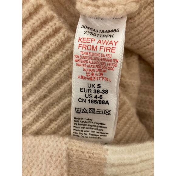 Topshop Womens Pullover Fuzzy Mock Knit Sweater Sz 4-6 Tan/Cream/Pink Stripe NWT - Picture 8 of 8